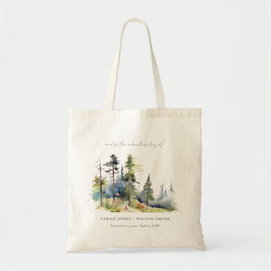 Avontuur Begin Pine Forest Landschap Trouwen Tote Bag (Voorkant)