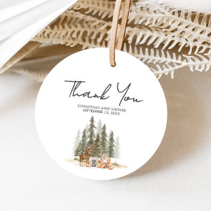 Avontuur Begin Woodland Animals Baby shower Ronde Bedankjes Labels