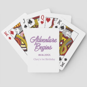 Avontuur begint 1e verjaardag naam datum eenvoudig pokerkaarten