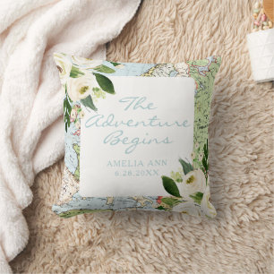 Avontuur Begint Baby Naam Datum Bloemrijke Kaart A Kussen