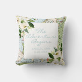 Avontuur Begint Baby Naam Datum Bloemrijke Kaart A Kussen (Voorkant)