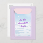 Avontuur begint blauw lucht vliegtuigvenster briefkaart (Voorkant / Achterkant)