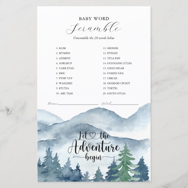 Avontuur Begint Bos Baby shower Spel (Voorkant)