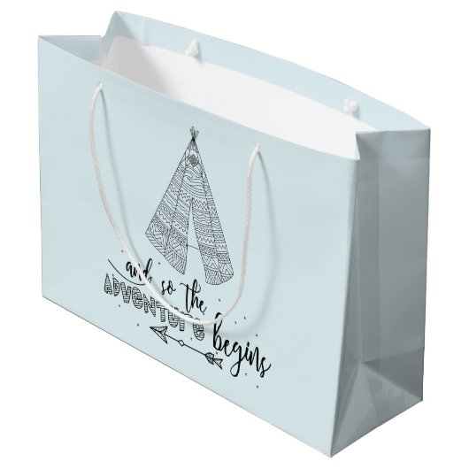 Avontuur Begint Teepee Baby shower Gift Bag Groot Cadeauzakje (Achterkant Gekanteld)