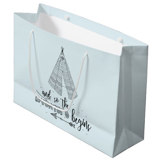 Avontuur Begint Teepee Baby shower Gift Bag Groot Cadeauzakje (Voorkant Gekanteld)