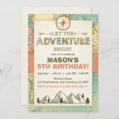 Avontuur begint Verjaardag uitnodiging Reiskaart (Voorkant / Achterkant)