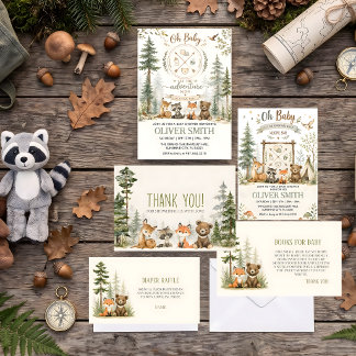 Avontuur Bos Kamperen Dieren baby shower Kaart