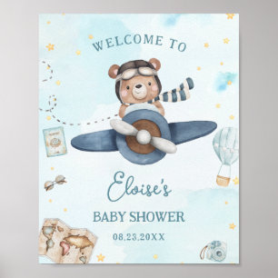 Avontuur Lieve Beer Blauwe Vliegtuig Jongen Baby S Poster