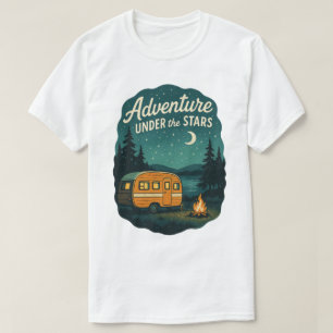 Avontuur onder de sterren Retro kampeer kunst T-shirt