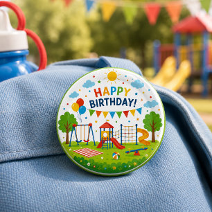 Avontuur op de Speelplaats 6e Verjaardagsfeest in Ronde Button 3,2 Cm