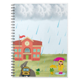 Avontuur op een regenachtige schooldag met kikkers notitieboek