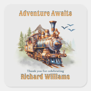 Avontuur Pensioen Vintage Trein Bergen Vierkante Sticker