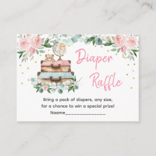 Avontuur Reizen Roze Bloemige Baby Luier Raffle Informatiekaartje