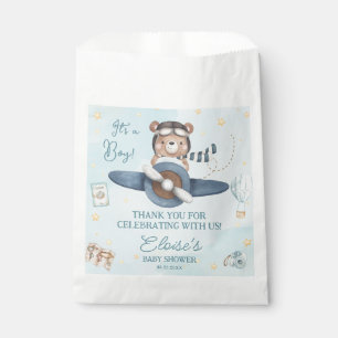Avontuur Schattige Beer Blauw Vliegtuig Oh Boy Bab Bedankzakje