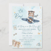 Avontuur Schattige Beer Blauw Vliegtuig Oh Boy Bab Kaart (Voorkant)