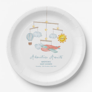 Avontuur Vliegtuig Heet Luchtballon Baby Shower Papieren Bordje