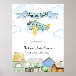 Avontuur wacht Aviator Stad Baby Shower Welkom Poster