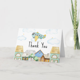 Avontuur wacht Aviator Vliegtuig Baby Shower Bedankkaart