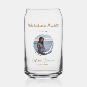 avontuur wacht baby shower foto gouden roze naam blikvorm glas