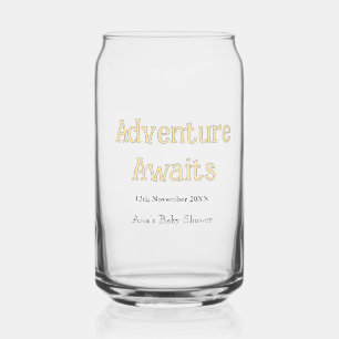 Avontuur wacht baby shower voeg naam datum pastel blikvorm glas