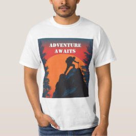 Avontuur wacht bergsilhouet retro zonsondergang t-shirt