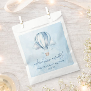 Avontuur wacht! Blauwe heteluchtballon Baby shower Bedankzakje