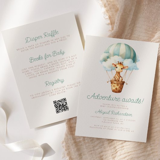 Avontuur Wacht Giraffe QR Code Babyfeestje Kaart