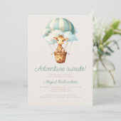 Avontuur Wacht Giraffe QR Code Babyfeestje Kaart (Staand voorkant)