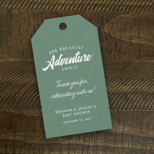 Avontuur wacht Koppels Baby shower Bergen Cadeaulabel