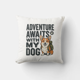 Avontuur wacht met mijn hond vintage wandelontwerp kussen