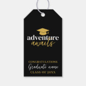 Avontuur wacht - Naam Pet Zwart Goud Afstuderen Cadeaulabel (Voorkant)