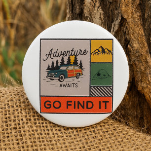 Avontuur wacht om het te vinden Retro Camping Reiz Ronde Button 5,7 Cm