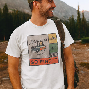 Avontuur wacht om het te vinden Retro Camping Reiz T-shirt