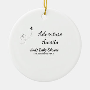 Avontuur wacht op baby shower naam toevoegen datum keramisch ornament
