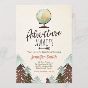 Avontuur wacht op Baby shower nodig  Rustic Kaart