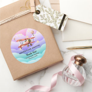 Avontuur wacht op Baby shower Ronde Sticker