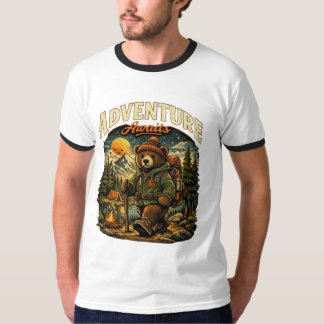 Avontuur wacht op beren hiking camping vintage gra t-shirt