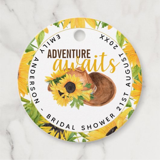 Avontuur wacht op Bruiloft met Landelijke Zonneblo Bedankjes Labels (Voorkant)