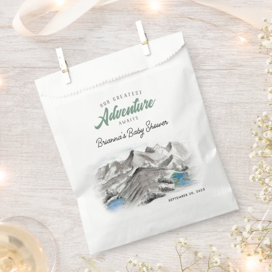 Avontuur wacht op de bergen van het Baby shower Bedankzakje (Geknipt)