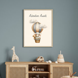 Avontuur wacht op luchtballon met lam & teddy poster
