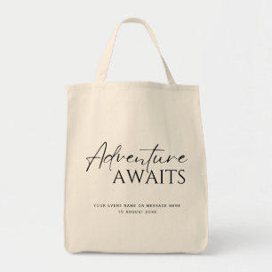 Avontuur wacht, op maat zwart en wit tote bag