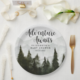 Avontuur wacht op Misty Mountains Baby shower Papieren Bordje