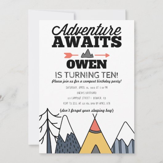 Avontuur wacht op modern Camp Out verjaardagsfeest Kaart (Voorkant)