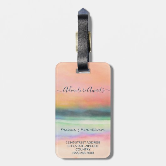 Avontuur wacht op roze Waterverf - combinatiereis Bagagelabel (Achterkant verticaal)