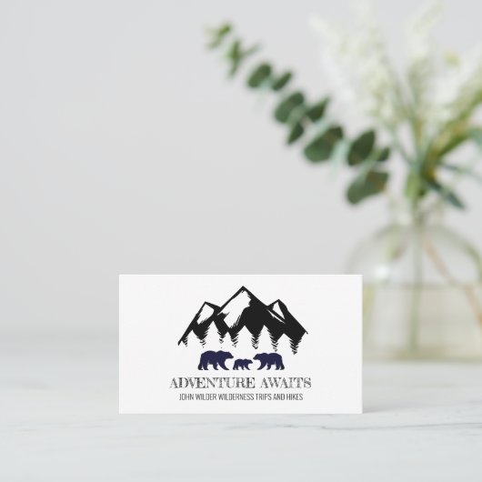 Avontuur wacht op rustieke Beren Wilderness Guide Visitekaartje (Staand voorkant)