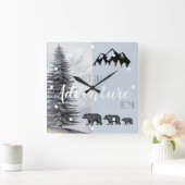 Avontuur wacht op Rustieke Bosberen Babykamer Vierkante Klok (Huis)