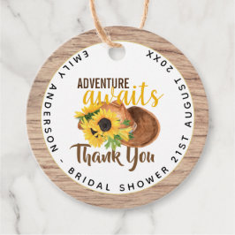 Avontuur wacht op rustieke zonnebloemen bruidsdouc bedankjes labels