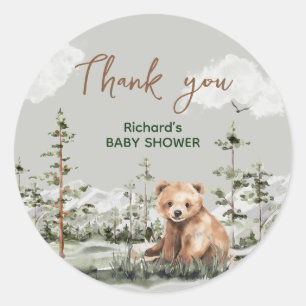 Avontuur wacht op schattig bos beer baby shower ronde sticker