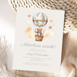 Avontuur wacht op teddybeer jongen baby shower briefkaart