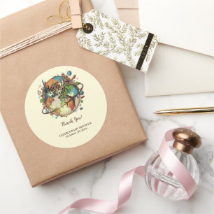 Avontuur wacht op Wereldbol Baby shower Ronde Sticker